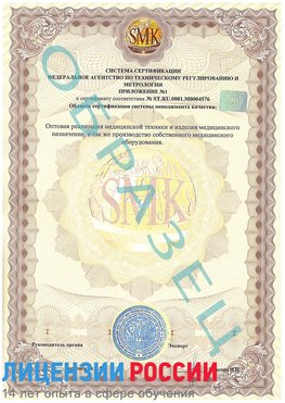 Образец сертификата соответствия (приложение) Кудымкар Сертификат ISO 13485